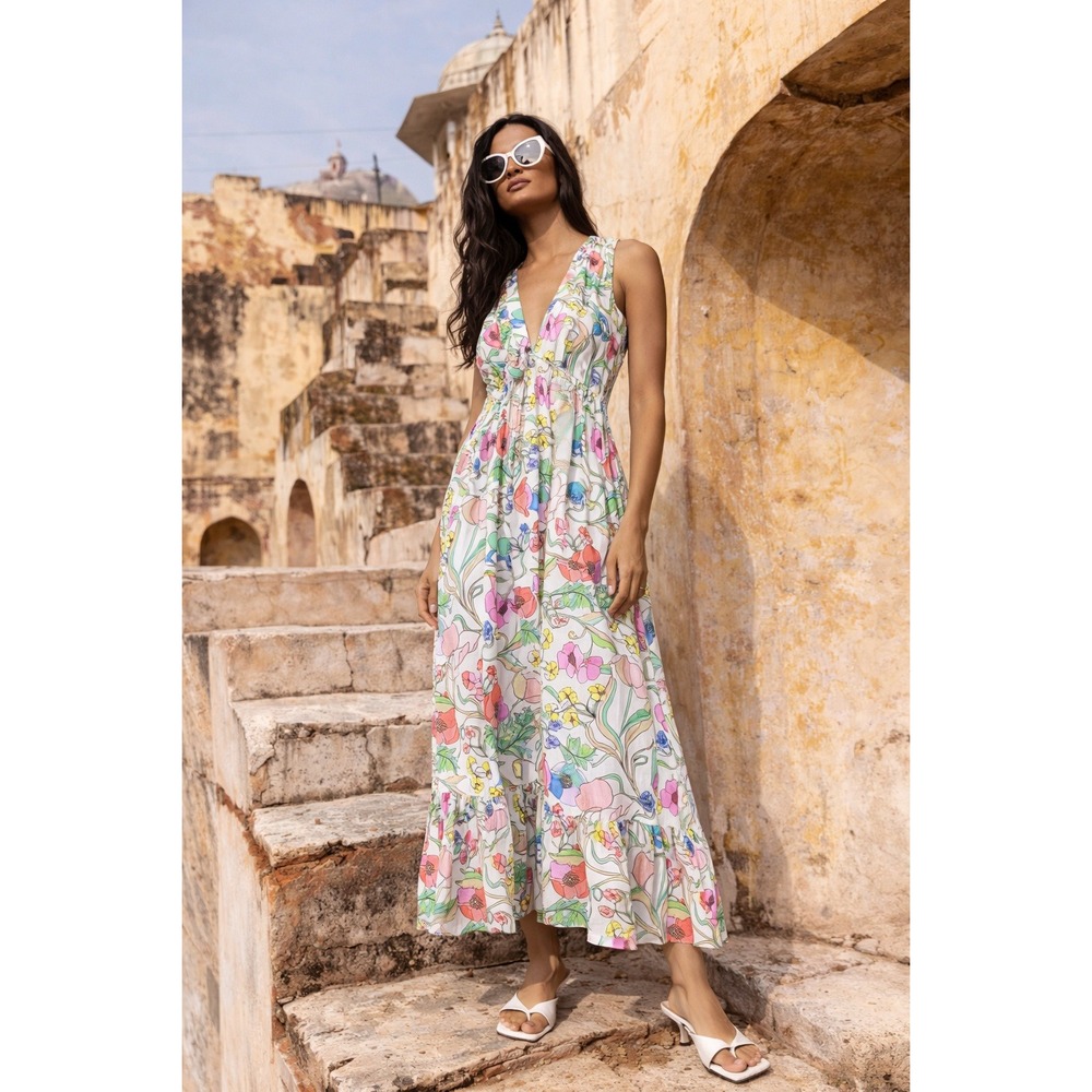 Oliphant Zinnia maxi dress size S floral silk blend‎ vacation resort